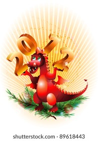 Abstract dragon symbolized year 2012 with numeral on hand