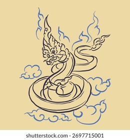 Dragão abstrato do vetor de arte tailandês para ilustração, cartão, decoração
