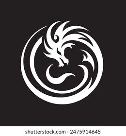 Abstract dragon vector in simple circle black and white color