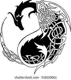 abstract dragon with yin yang symbol