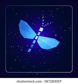 Abstract dragonfly logo on a cosmic background. Vector illustration.