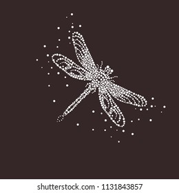 Abstract Dragonfly on black a black background. Bubbles design. Beauty.