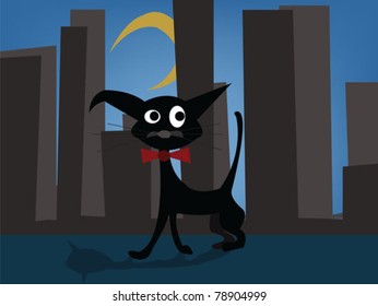 abstract draw with cat in the city