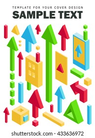 Abstract Drawing Background for Cover Design. Constructivism Modern Art Set. 3D Arrows and Shapes