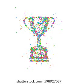 Desenho abstrato de uma bela taça de troféu e prêmios de círculos multicoloridos. Ilustração vetorial.