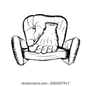 Abstract drawing of a big leg sitting in a chair. Freehand drawing. Vector cartoon illustration.