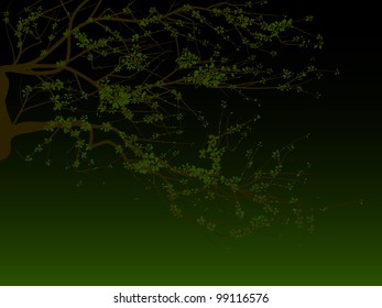 The abstract drawing of a blossoming tree with green leaves.