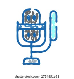 Abstract drawing of a blue microphone on a white background, representing sound recording, audio production, broadcasting, and communication concepts with a simple, illustrative style