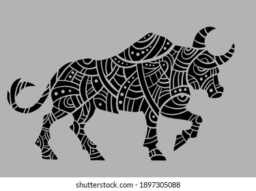 Abstract drawing. Bull. Black and white. 