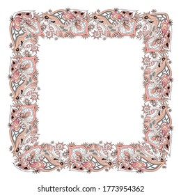 Abstract drawing clipart, square frame wreath with abstract pattern, ornament clipart for printing cards, greetings, invitations