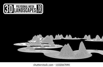 abstract drawing of computer mountains on black vector stock