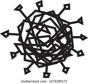 Dibujo abstracto de un virus de la corona hecho de líneas rectas