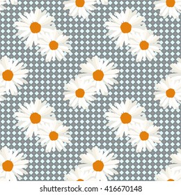 Abstract drawing daisy flower, background of geometric elements, vector fashion print design, seamless pattern spring summer, color vector prints