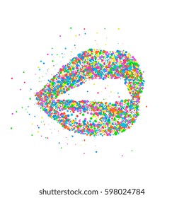 Abstract drawing of female lips from multicolored circles. Vector illustration.
