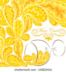 Abstract drawing with a glass of white wine and a pattern for registration of a wine list of restaurant