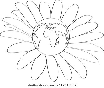 Abstract drawing of the globe. Caring for ecology on Earth day. Line drawing. Hand drawn without artificial intelligence