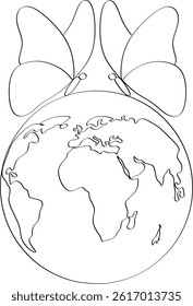 Abstract drawing of the globe. Caring for ecology on Earth day. Line drawing. Hand drawn without artificial intelligence