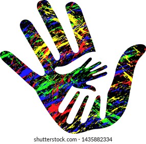 Abstract drawing with a hand image symbolizing the friendship of the world family