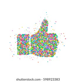 Abstract drawing of a hand thumb up from multi-colored circles. Vector illustration.