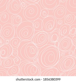 Abstract drawing with hands, curls, circles. Seamless pattern pink
