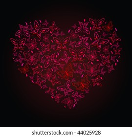Abstract drawing of heart from butterflies. Vector illustration
