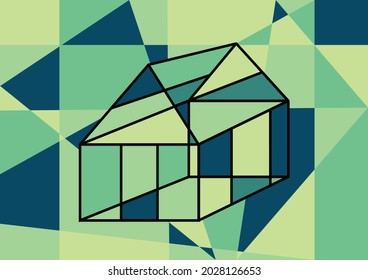 abstract drawing of a house from multicolored figures