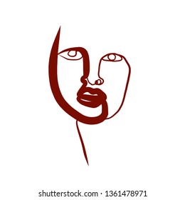 Abstract drawing human face in continuous line style. Contemporary minimalism art. 