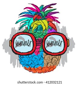 abstract drawing The image of pineapple fruit in the glasses. Vector illustration.