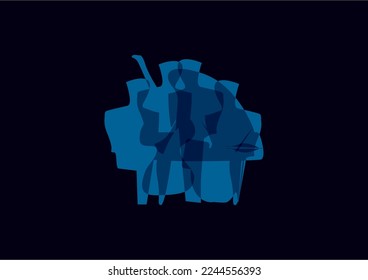 Abstract drawing of jazz quartet in shades of blue