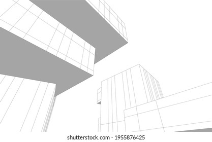 abstract drawing of modern architecture 3d illustration