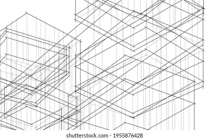 abstract drawing of modern architecture 3d illustration