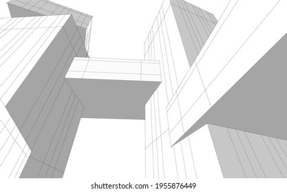 dibujo abstracto de la arquitectura moderna 3d ilustración