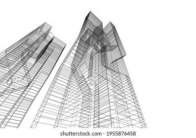 dibujo abstracto de la arquitectura moderna 3d ilustración