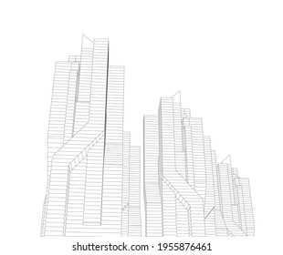 abstract drawing of modern architecture 3d illustration