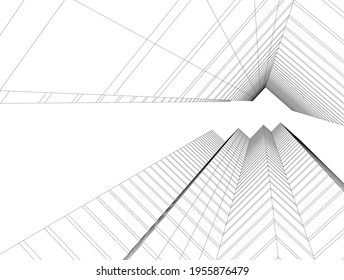 abstract drawing of modern architecture 3d illustration
