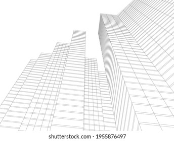 dibujo abstracto de la arquitectura moderna 3d ilustración