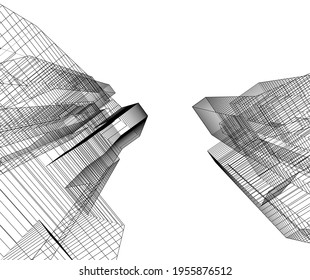 abstract drawing of modern architecture 3d illustration