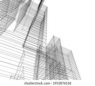 dibujo abstracto de la arquitectura moderna 3d ilustración