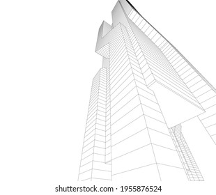 dibujo abstracto de la arquitectura moderna 3d ilustración