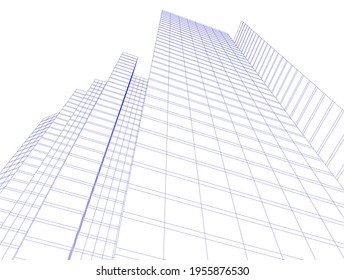abstract drawing of modern architecture 3d illustration