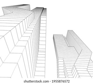 abstract drawing of modern architecture 3d illustration