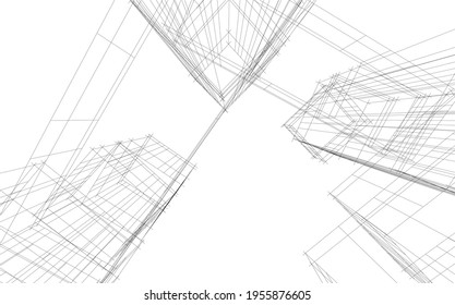 abstract drawing of modern architecture 3d illustration