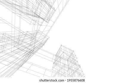 abstract drawing of modern architecture 3d illustration