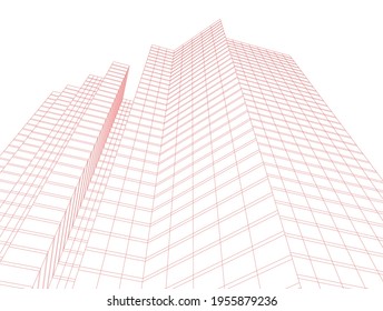 abstract drawing of modern architecture building 3d illustration
