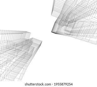 abstract drawing of modern architecture building 3d illustration