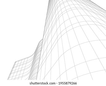 abstract drawing of modern architecture building 3d illustration