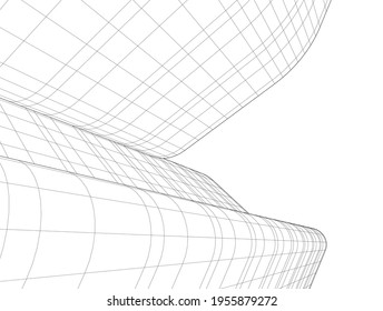 abstract drawing of modern architecture building 3d illustration