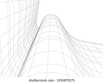 abstract drawing of modern architecture building 3d illustration