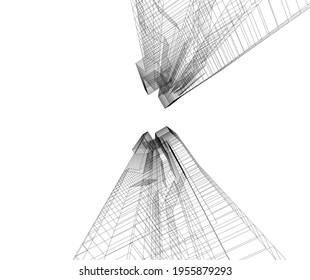 abstrakte Zeichnung des Gebäudes der modernen Architektur 3D-Illustration