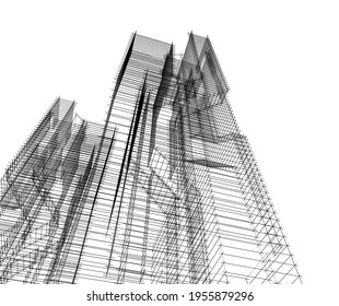 abstract drawing of modern architecture building 3d illustration